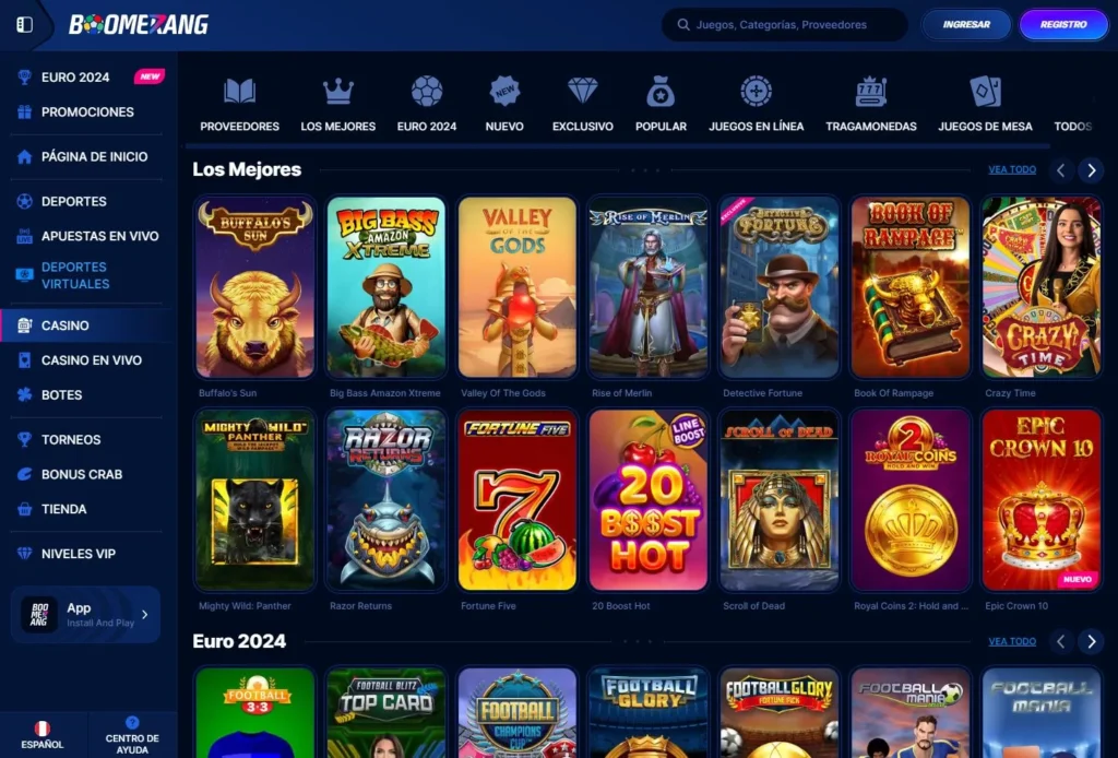 boomerang bet casino menu